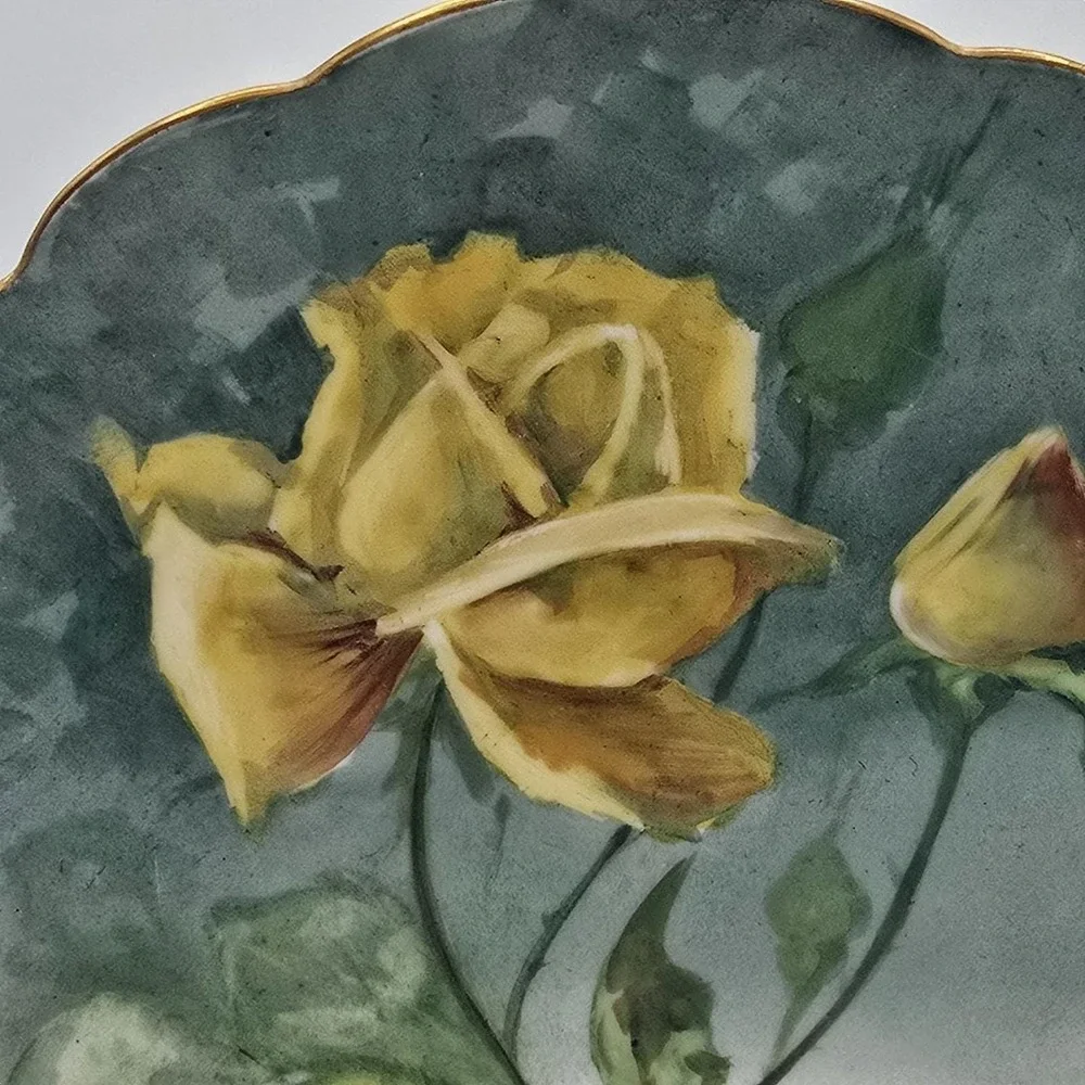 Limoges LDBC Flambeau Antique Handpainted Artist Signed Yellow‎ Floral Plate